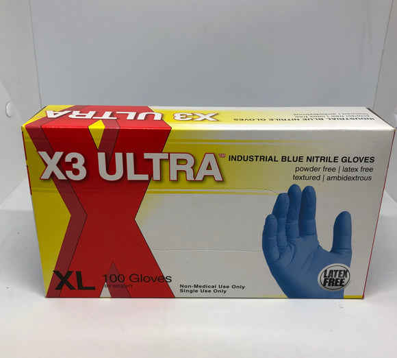 AMMEX X3 Ultra Blue Nitrile Gloves - X LARGE - Palms Fashion Inc.
