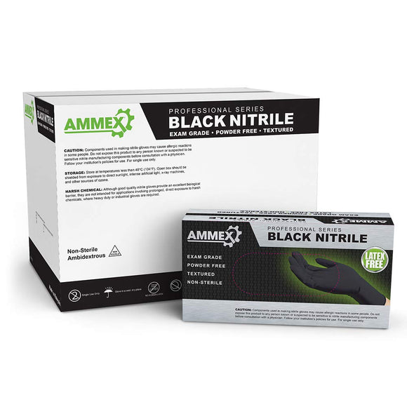 AMMEX Black Nitrile Textured Powder Free Glove - LARGE - Palms Fashion Inc.