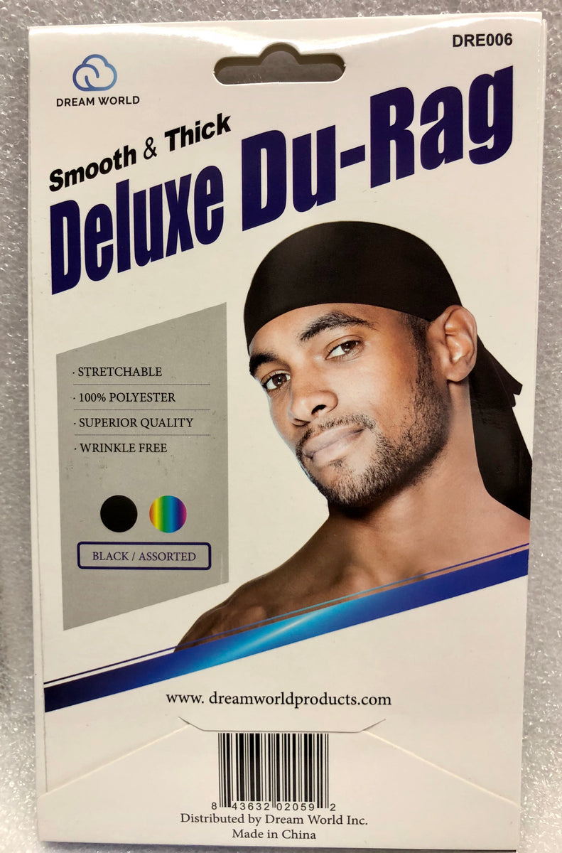 Dream Du-Rag Deluxe Smooth & Thick (3 Pack, Black)