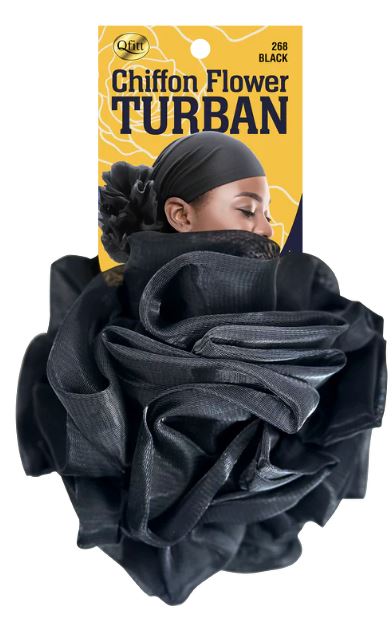 M&M Qfitt CHIFFON FLOWER TURBAN [BLACK - 6pcs/Pk ] # Q 268