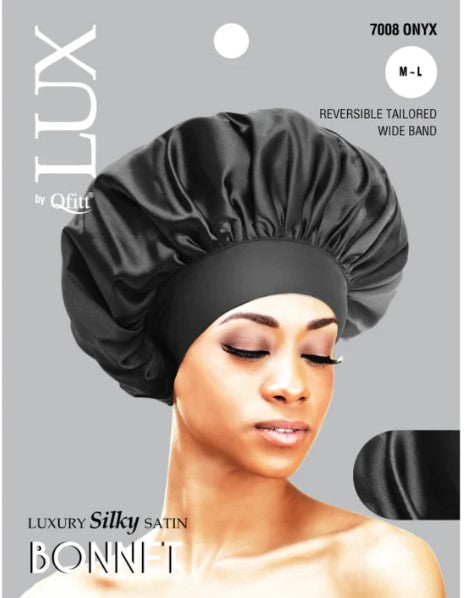 M&M Qfitt  LUX -  Luxury Silky Satin Bonnet ( M-L) # 7008 Black