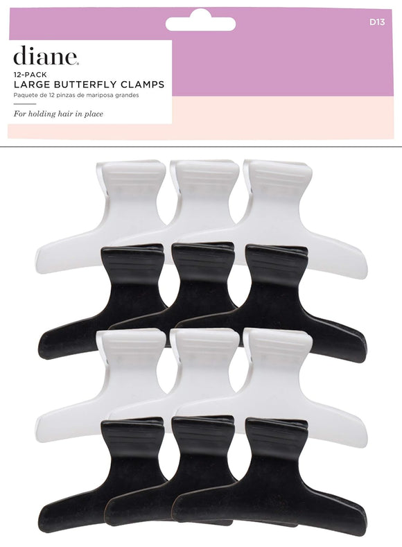 Diane Large Butterfly Clamps Pack of 12 Hair Clips 3.25 inch Black and White # D13