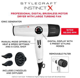 Stylecraft Instinct X Hair Dryer - Professional Digital Display Hair Dryer with Brushless Motor # SC105B