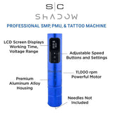 SC SHADOW - PROFESSIONAL 3-IN-1 SMP/PMU TATTOO MACHINE - BLACK OR BLUE