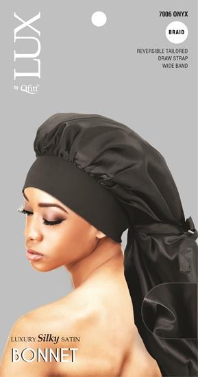M&M Qfitt  LUX -  Luxury Silky Satin Bonnet -Braid # 7006 Black / Onyx