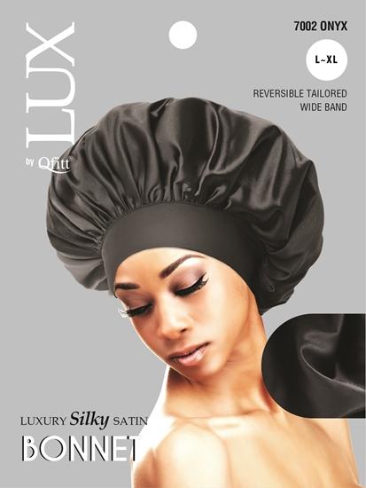 M&M Qfitt  LUX -  Luxury Silky Satin Bonnet - XL # 7002 Black /Onyx