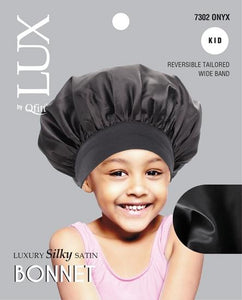 M&M Qfitt  LUX - Luxury Silky Satin Bonnet - Kid # 7302 Black