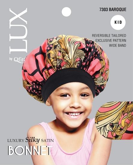 M&M Qfitt  LUX - Luxury Silky Satin Pattern Bonnet - Kid # 7303 Afro - 6/packs