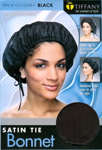 Tiffany Satin Tie Bonnet Black #CH102TB-1 - Dozen Pack - Palms Fashion Inc.