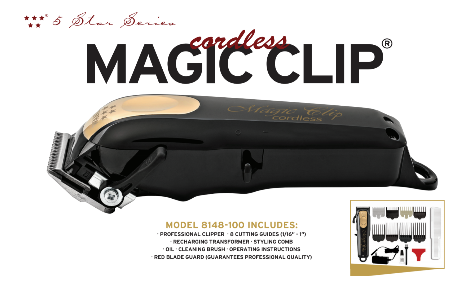 Wahl Limited Edition Black and Gold Cordless Magic Clip #8148-100 Wahl Limited Edition Black and Gold Cordless Magic Clip #8148-100