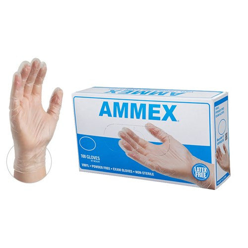 AMMEX Clear Vinyl Exam Latex Free Disposable Gloves - SMALL & MEDIUM - Palms Fashion Inc.