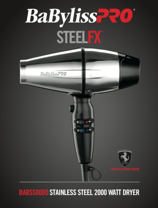 BaBylissPRO STEELFX Stainless Steel 2000-Watt Hair Dryer #BABSS8000 - Palms Fashion Inc.