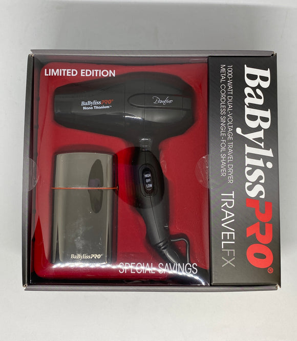 BaBylissPro TravelFX Metal single Foil Shaver and  Mini  Dryer  # BNTPROFX (Dual Voltage) - Palms Fashion Inc.