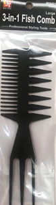 PLASTIC COMB 3-IN-1 FISH COMB LARGE BLACK - Dozen - Palms Fashion Inc.