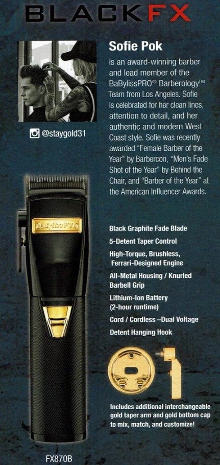 BaByliss Professional Limited store Edition Stay Gold Black FX Clippers Sofie Pok